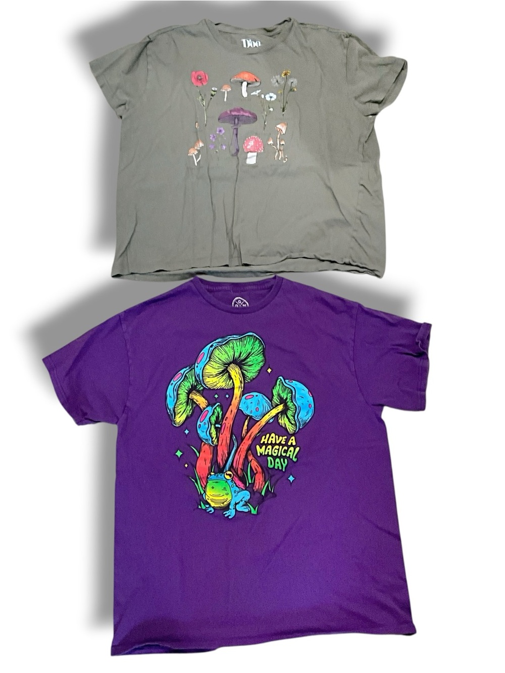 Lot of Two (2) Mushroom Theme T-Shirts Women’s Size L and XL